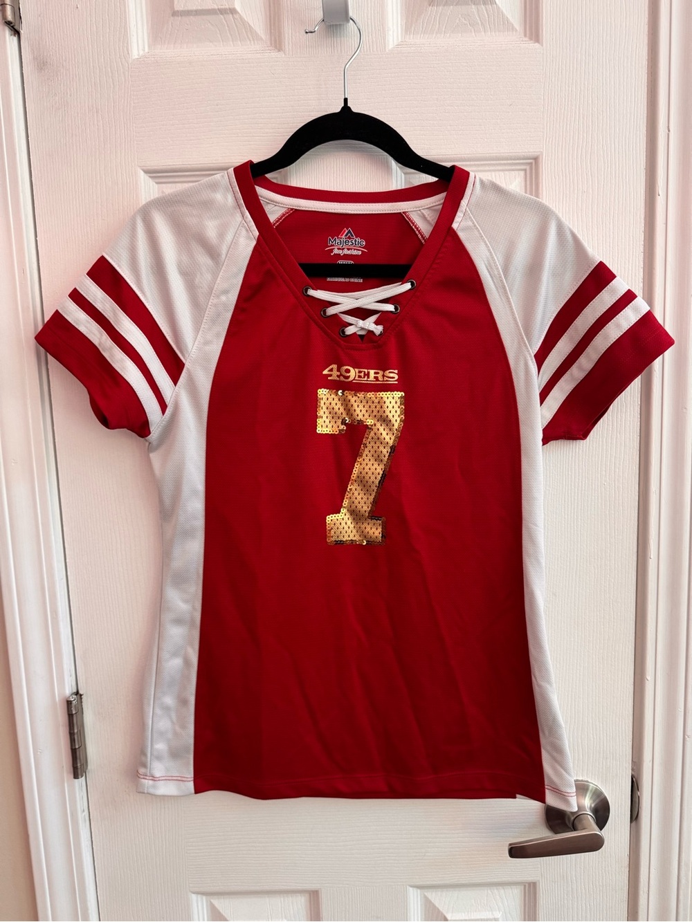 49ers Colin Kaepernick Gold Sequin Women’s Fitted Football Jersey Size Medium